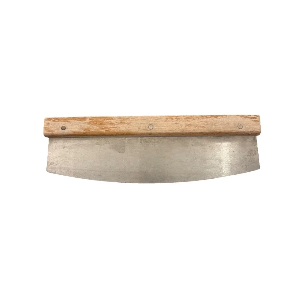 Mezzaluna Herb Chopper Rocking‎ Knife Curved Stainless Steel Blade Wood Handle